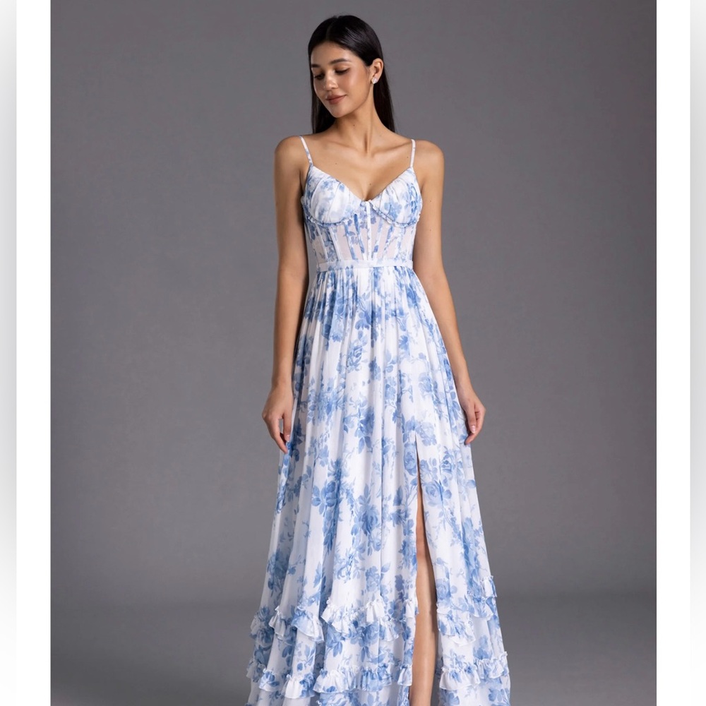 A-Line V-Neck Ruffles Floor-Length Corset Bridesmaid Dress